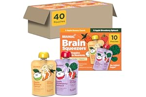 Brainiac Fruit and Veggie Applesauce Variety Pack Pouches, Apple Banana Carrot, Apple Strawberry Spinach, Unsweetened Applesauce with Immune Boosting Vitamin C, Omega-3s & Choline, 40 Count, 3.2 oz.