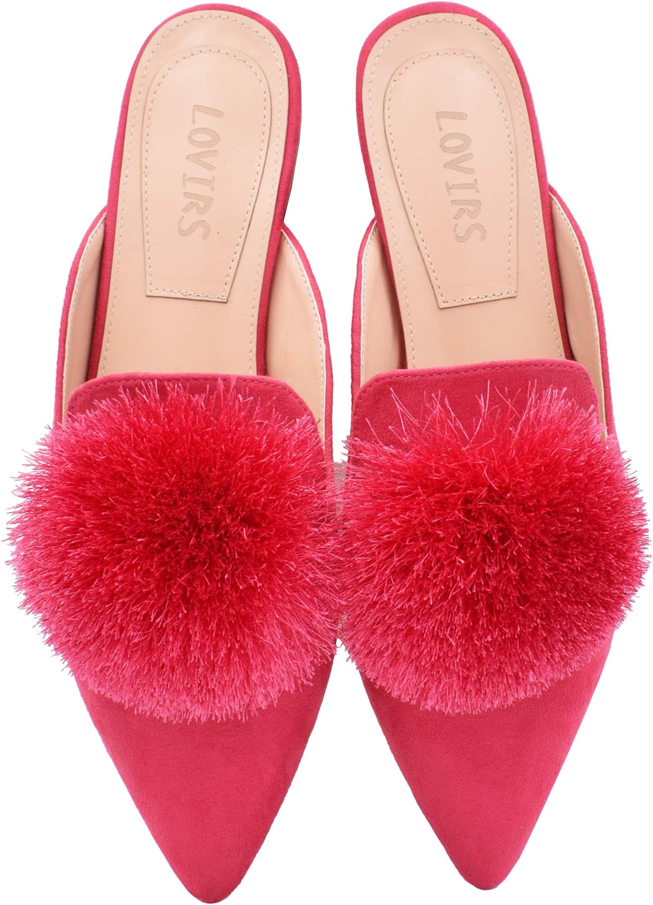 LOVIRS Women's Backless Comfort Slip On Loafers Flats Cute Pom Pom Mule Slippers Casual Shoes