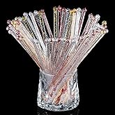 100 Pieces Disposable Plastic Round Top Crystal Swizzle Sticks Glitter Plastic Swizzle Sticks Cocktail Coffee Drink (Silver,