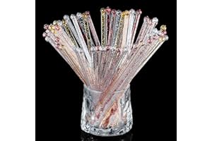 MEANPLAN 100 Pieces Disposable Plastic Round Top Crystal Swizzle Sticks Glitter Plastic Swizzle Sticks Cocktail Coffee Drink (Silver, Gold, Red)