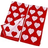 FYSUIMU 2 Pack Valentine's Day Hand Towels Jacquard Hearts Cotton Bathroom Towels 29.5 x 13.7 Inch Red White Heart Love Theme Absorbent Bath Towel for Kitchen Bathroom Drying Cleaning Cooking