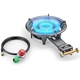 COOKAMP Propane Wok Burner, Cast Iron Single Burner Camping Stove With Regulator And Hose,High Pressure Portable Gas Stove For Camping Outdoor Cooking SH90 (SH90)