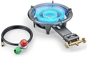 COOKAMP Propane Wok Burner, Cast Iron Single Burner Camping Stove With Regulator And Hose,High Pressure Portable Gas Stove For Camping Outdoor Cooking SH90 (SH90)