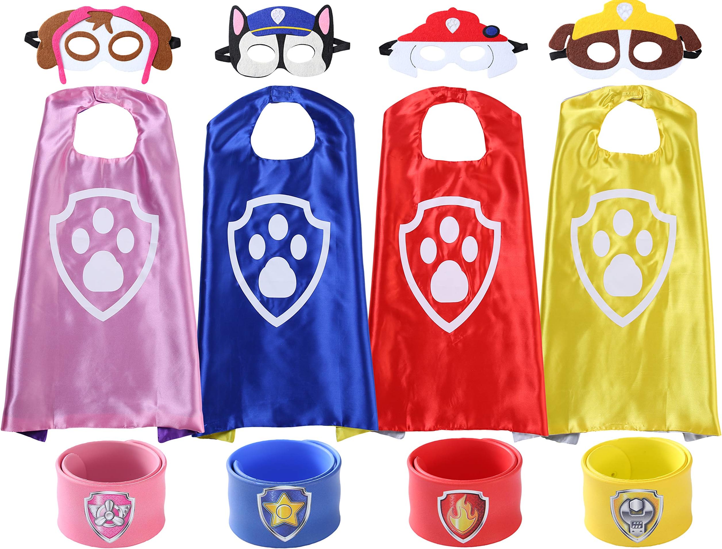 The Mass Superheros Dress Up Costumes 4 Satin Capes with Felt Mask Matching Wristbands for Kids