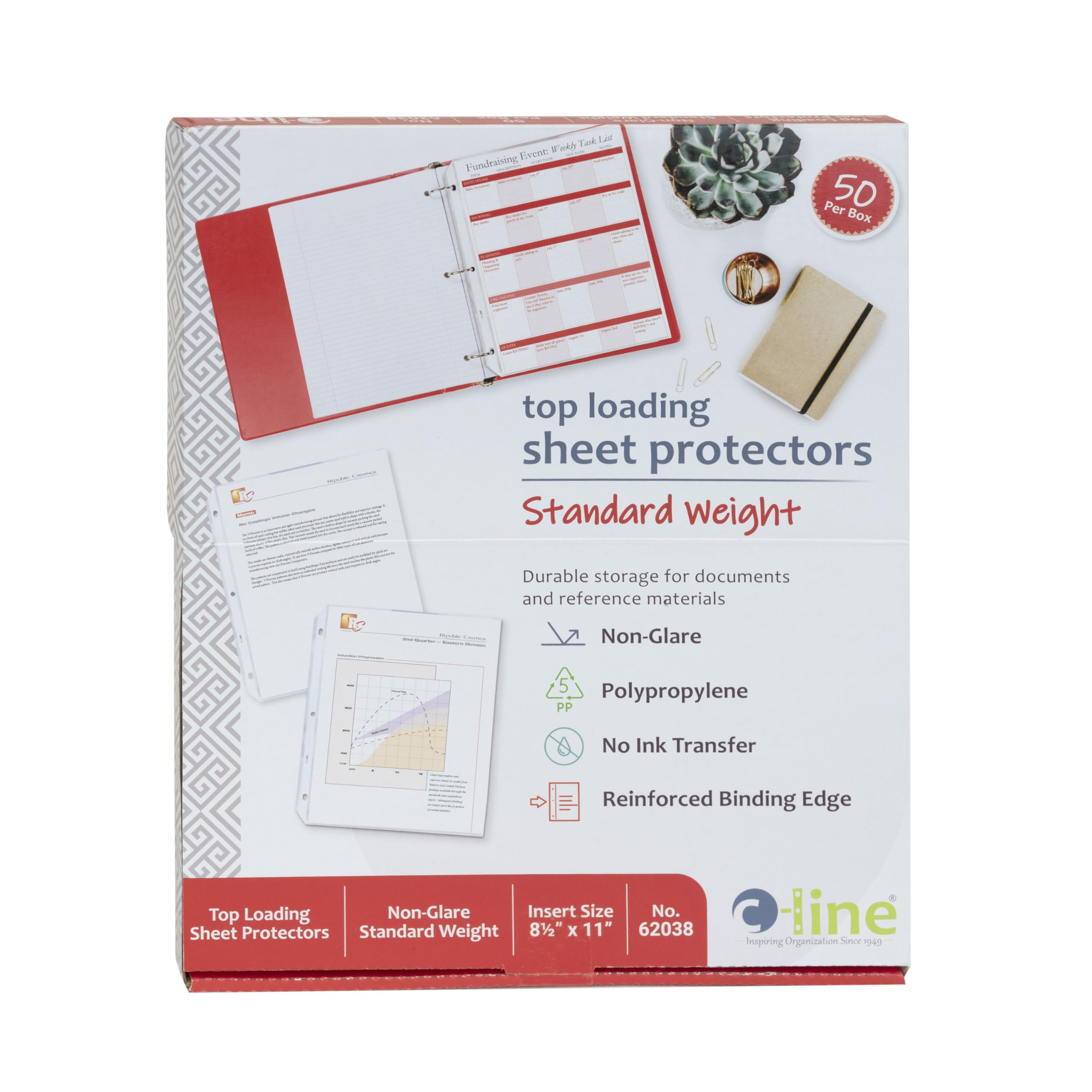 C-Line Top Loading Standard Weight Poly Sheet Protectors, Non-Glare, 8.5 x 11 Inches, 50 per Box (62038)