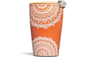 Tea Forte Double-Walled Ceramic Kati Cup, Removable Stainless Steel Infuser Basket and Lid, Steeps 12 oz Loose Leaf Tea, Dishwasher & Microwave Safe, Chakra