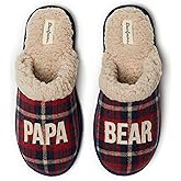Dearfoams mens Matching Family Holiday Papa Bear Sherpa Lined Moc Toe With Embroidery Slipper