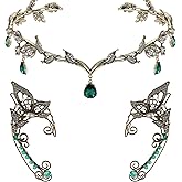 FRESHME Elf Ear Cuffs and Crown - Fairy Crown and Non Pierced Fairy Ear Cuffs Renaissance Renfaire Cosplay Accessories