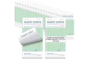 Guest Check Pads, Waitress Notepad for Restaurants, Server Pads, 50 Double-Sided Perforated Sheets, 1500 Total Sheets, 6.8" x 3.4", by Better Office Products (30 Pack)