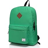 VASCHY Lightweight Backpack for School, Classic Basic Water Resistant Casual Daypack for Travel with Bottle Side Pockets (Green)