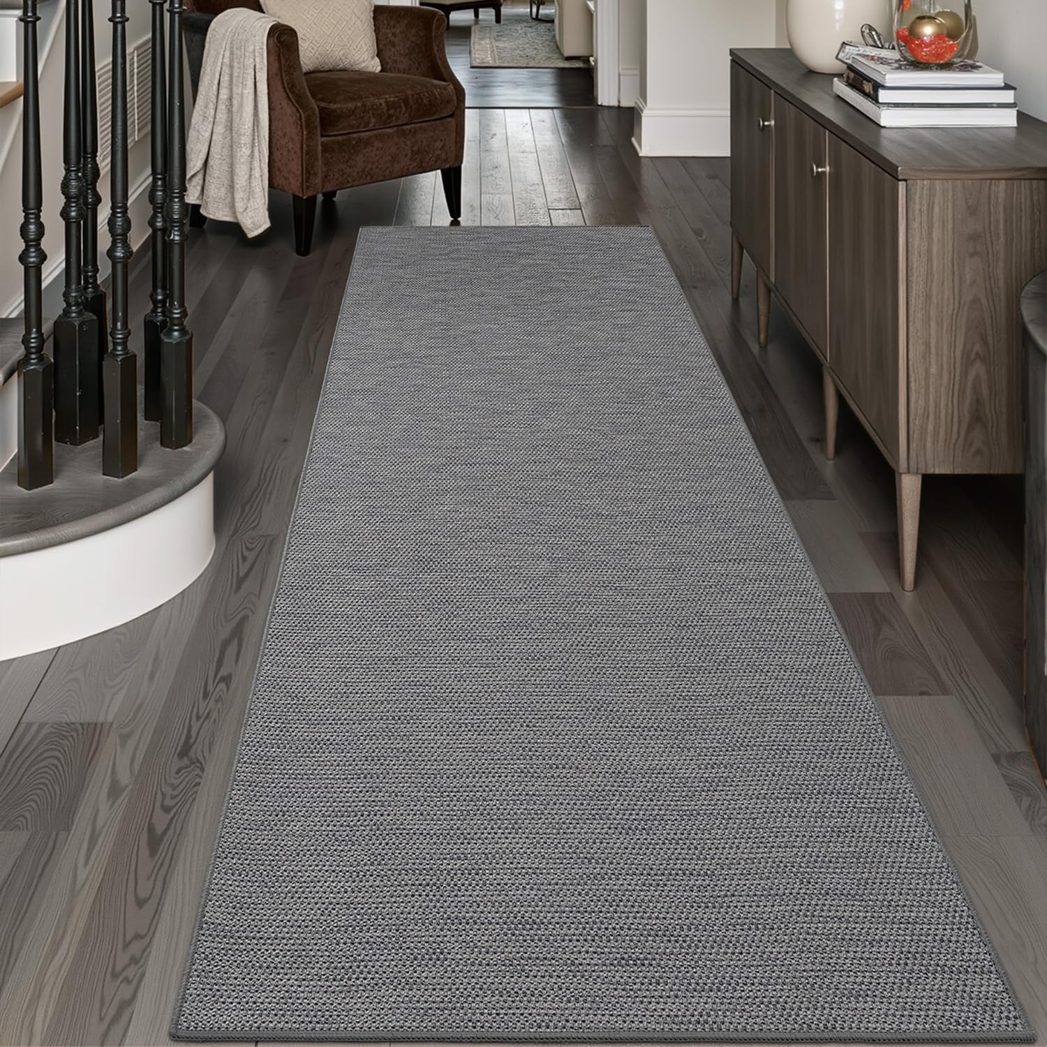 DEXI Non-Slip Hallway Runner Rug 61 x 183 cm, Thin Low-Profile Carpet for Entryway, Bedroom, Kitchen, Laundry Room – Rubber Backing, Grey