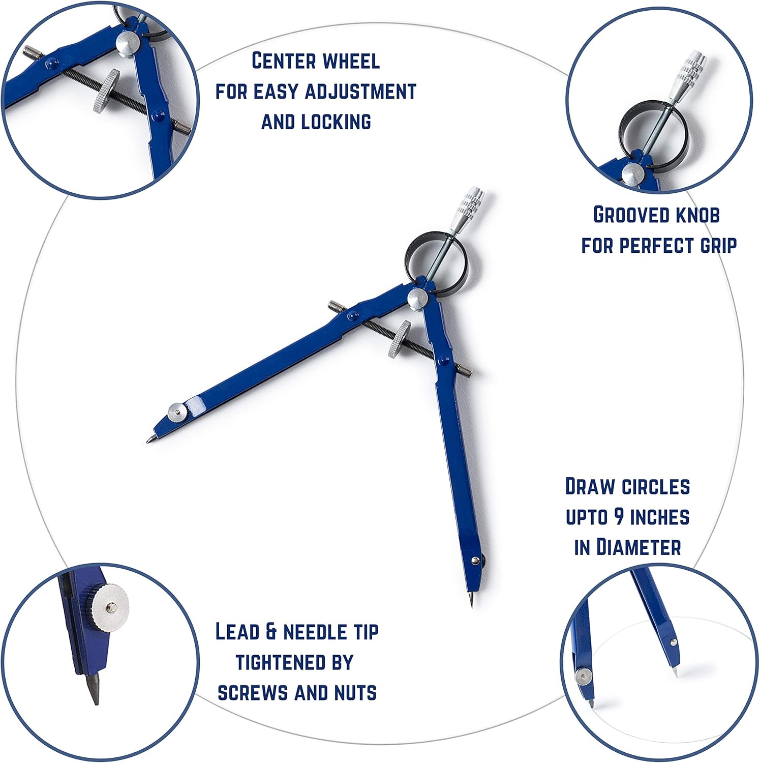 Mr. Pen- Professional Compass with Lock and Free Life TIME Lead Replacement, Compass for Geometry, Spring Bow Compass, Precision Compass Math, Drafting Compass, Compass Drawing, Metal Compass : Office Products