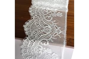 LACE REALM Eyelash Lace Fabric with Floral Pattern 7 Inches Wide Lace Trim Ribbon 120 Inches for Sewing,Decorating, Floral Designing and Crafts - 640 (White)