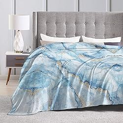 Perinsto White Blue Marble Throw Blanket Ultra Soft