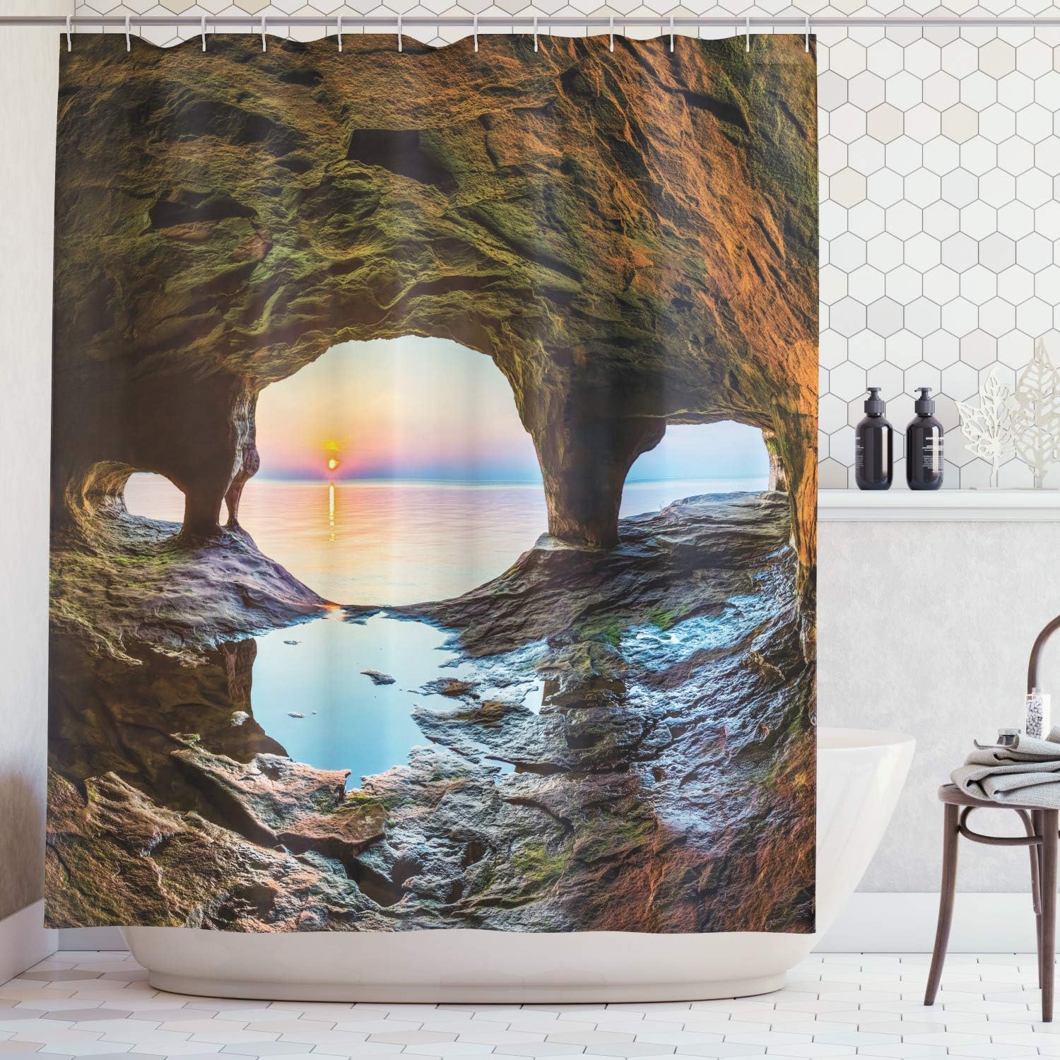 Natural Cave Decorations Shower Curtain Set Horizon View