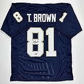 Facsimile Autographed Tim Brown Notre Dame Blue Reprint Laser Auto College Football Jersey Size Men's XL