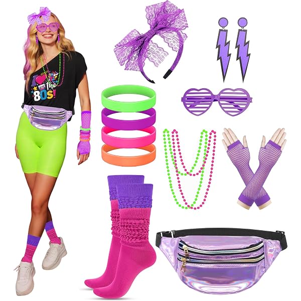 80s 90s Workout Costumes Set 80s Belt Bag Neon Leg Warmers - Georgia