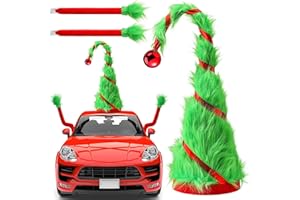 Hollowfly 43.4'' Christmas Green Plush Hat with Arm Outdoor Car Decor for Automobiles Cute Funny Large Green Christmas Car Decoration Suitable for Most Outdoors Accessories