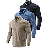 3 Pack: Dry Fit Long Sleeve Polo Shirts for Men, Athletic Collared Golf T-Shirts Performance Tops