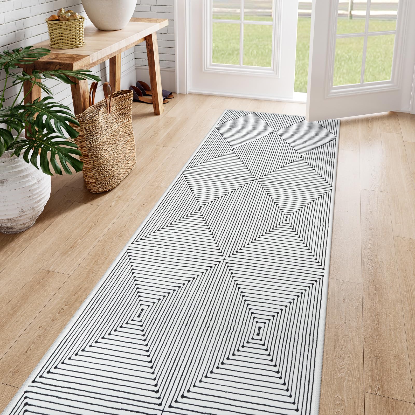 Photo 1 of LIVEBOX Modern Washable Runner Rug 2.5x8, Geometric Kitchen Runners Long Entryway Runner Rug, Non Shedding Non Slip Indoor Carpet for Hallway Kitchen Entryway Indoor Laundry Room