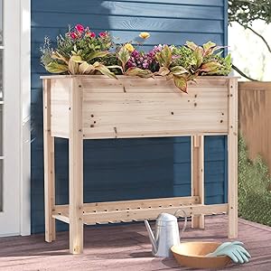 SIMFLAG Raised Garden Bed with Legs, Wood Planters Bed with Large Storage Shelf,36x15.9x31.6-inch Garden Boxes Outdoor Raised Suitable for Vegetable, Flower,Herb