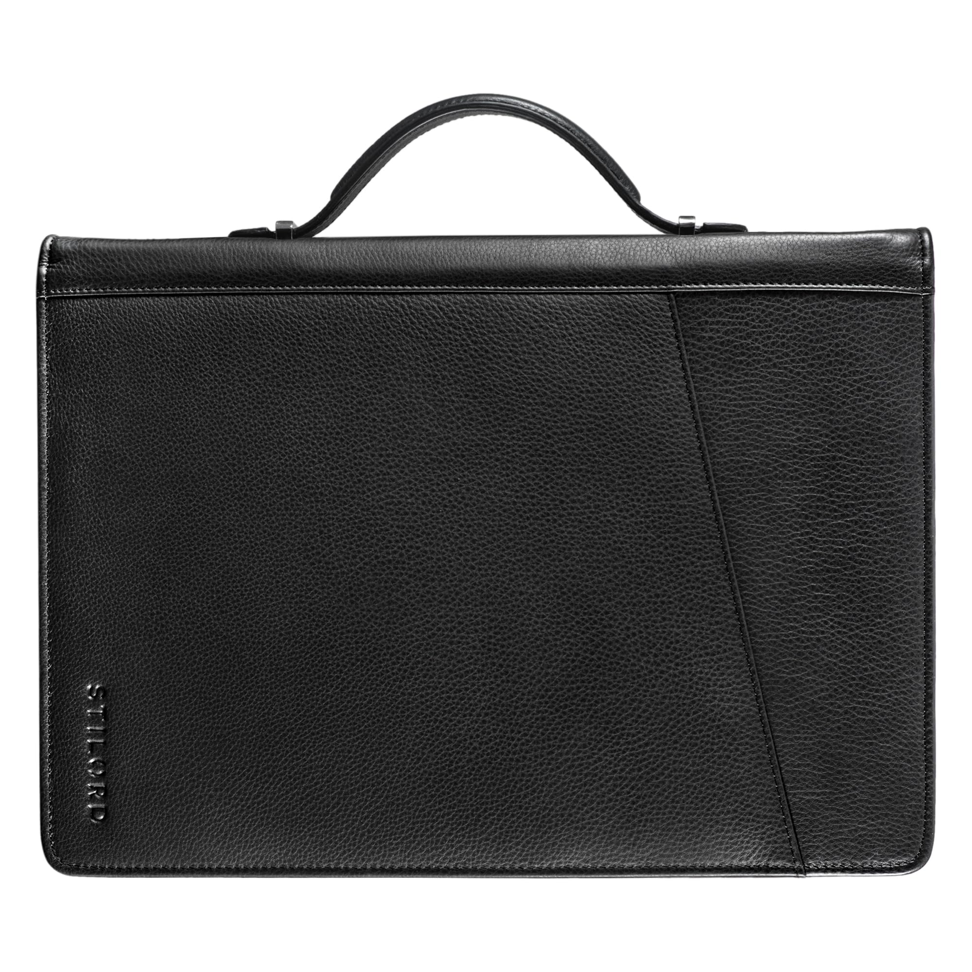 STILORD "Kelton" Business Folder Leather Porfolio Conference Folder A4 Document Organizer for MacBook and for iPad Genuine Vintage Leather Colour:Black