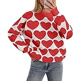 Saodimallsu Womens Heart Sweaters Valentines Fuzzy Knit Crewneck Cute Loose Sweaters