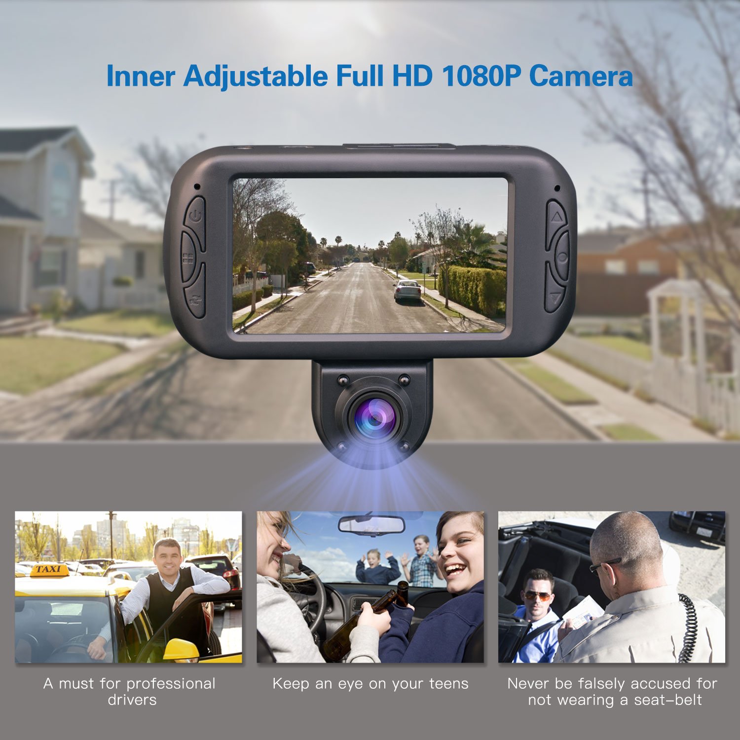 Provision-ISR Dual Dash Cam, Rotatable Inner Camera, Night Vision, Wireless SOS Button Included, Supports 64GB Memory Cards, Full HD 1080p, for Rideshare Drivers, Parking Guard, G Sensor