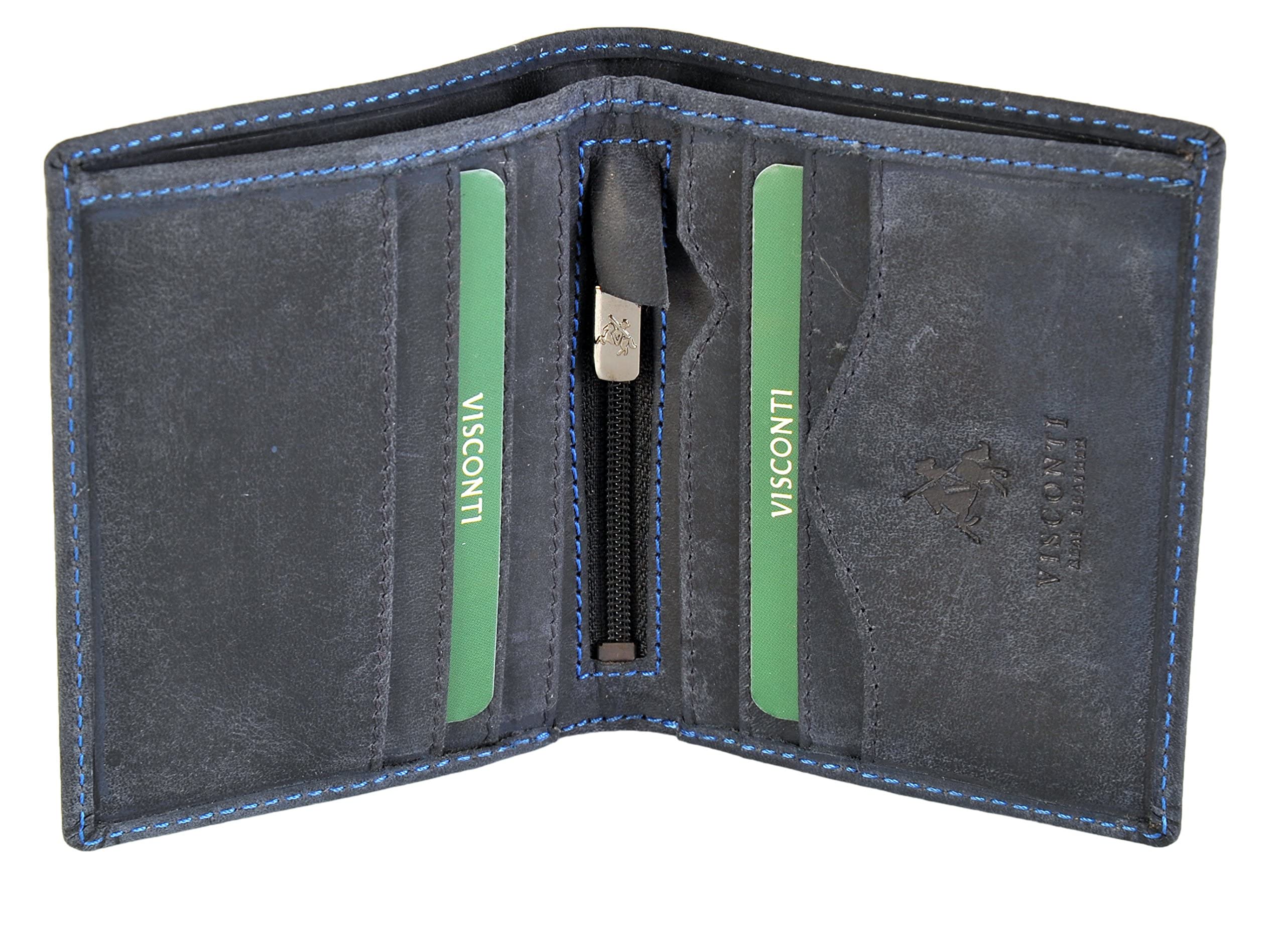 VISCONTI RFID Men's Slim Distressed Oil Leather Wallet 705 (Oil Blue)