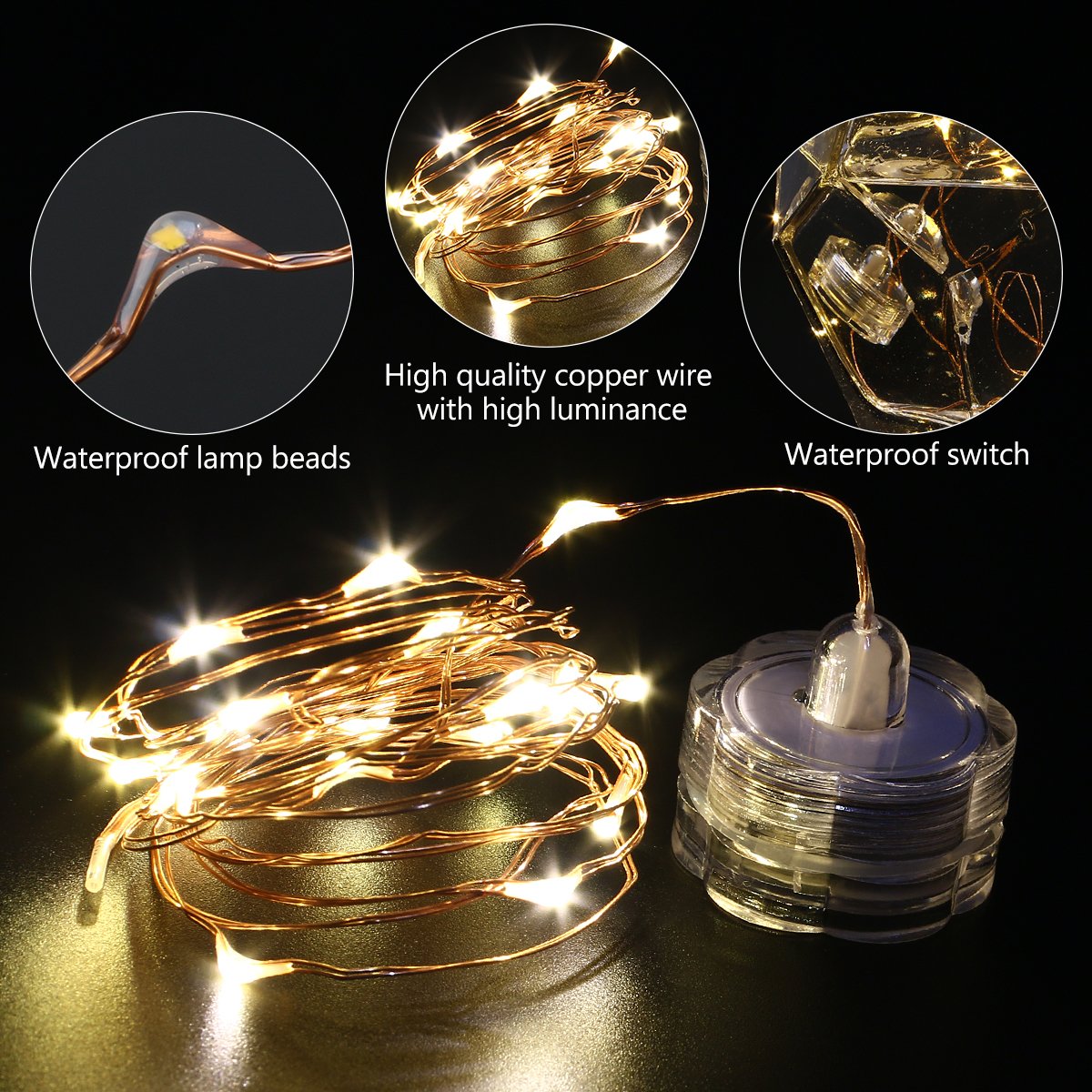 Christmas Fairy String Lights YUNLIGHTS LED Waterproof Starry Copper