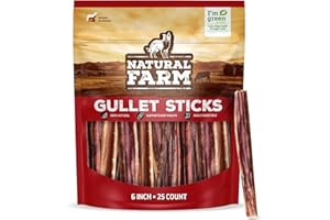Natural Farm Gullet Sticks (6 Inch, 25 Pack), Grain-Free, Preservative-Free & Fully Digestible Beef Esophagus – Gentle Yet Effective Fun - Best for Light, Pups & Senior Chewers