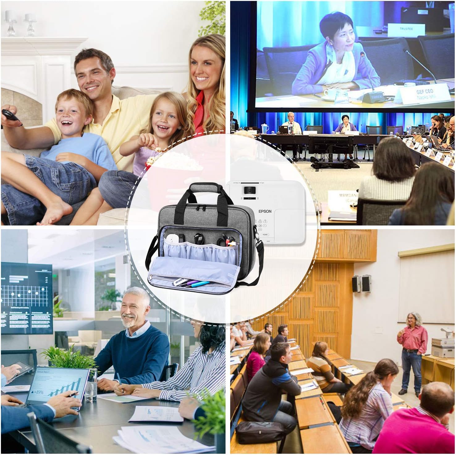 Luxja Projector Case, Projector Bag with Accessories Storage Pockets (Compatible with Most Major Projectors), Medium(13.75 x 10.5 x 4.5 Inches), Gray: Office Products