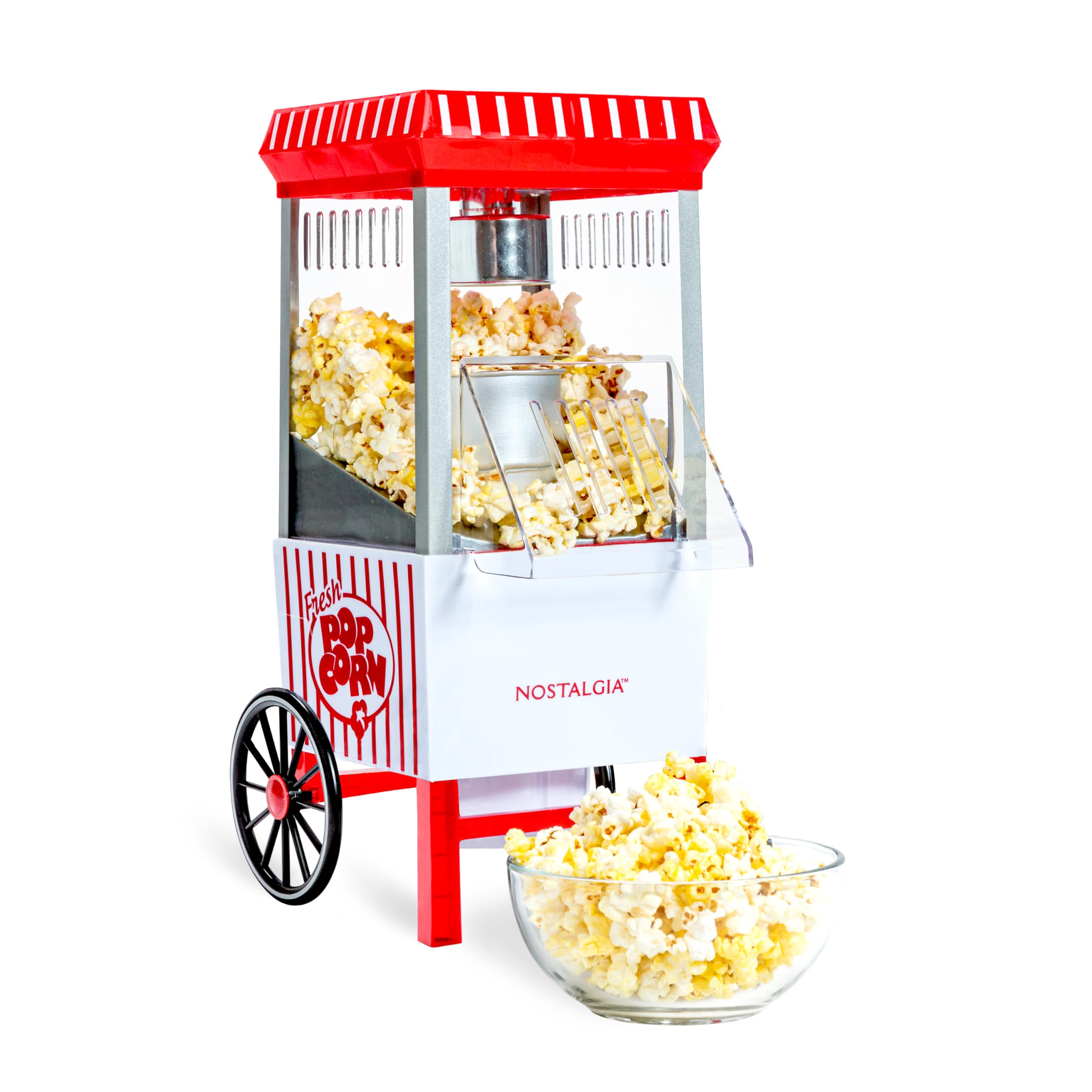 Photo 1 of Nostalgia Vintage Hot-Air Popcorn Maker Machine - Makes Up to 12 Cups - Oil-Free - Healthier Popcorn - Classic Stand-Up Cart With Wheels - Includes Kernel Measuring Cup - White & Red