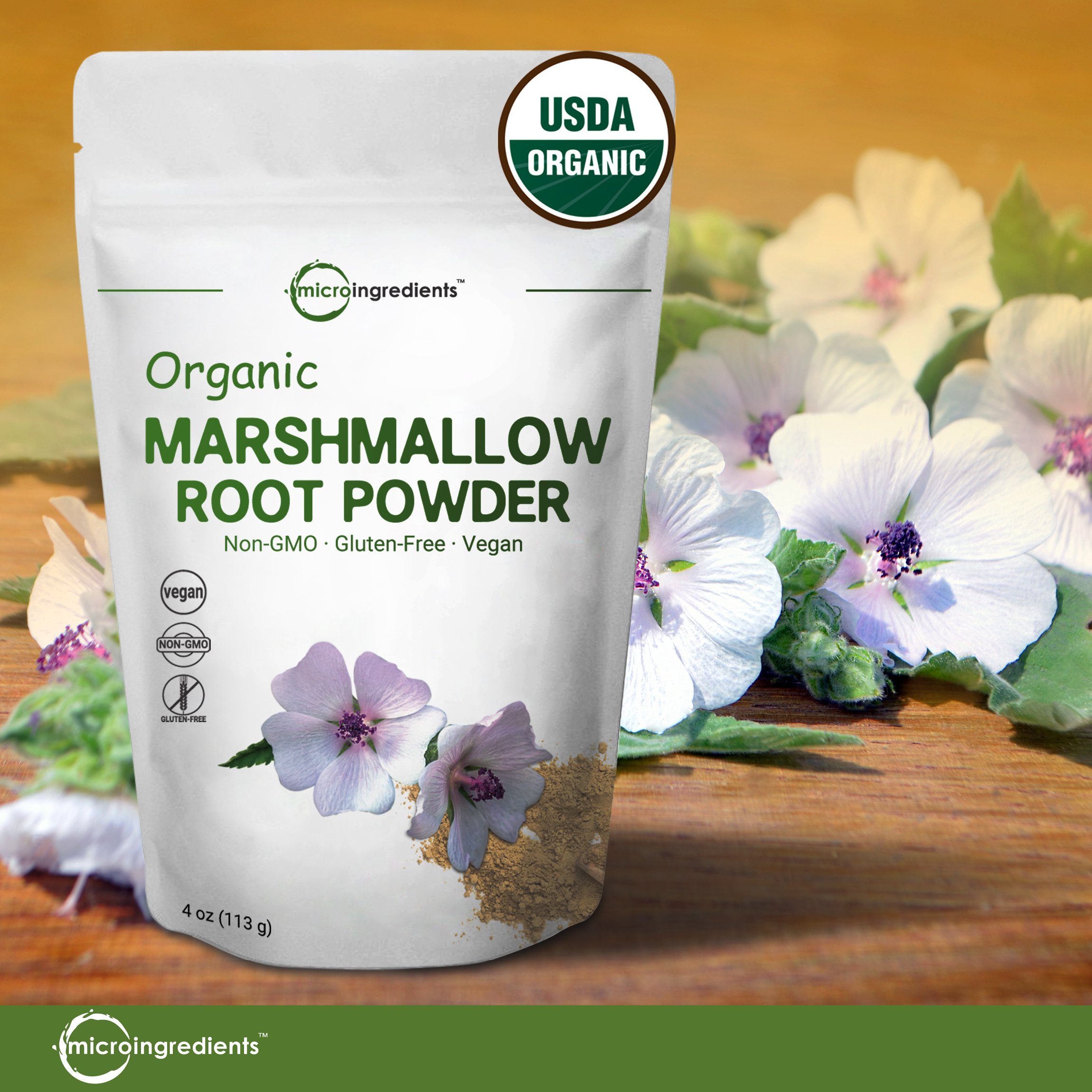 Pure USDA Organic Marshmallow Root Powder, 4 Ounce, Supports Digestive