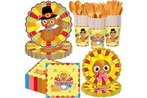 Pickmesh 400 Pcs Turkey Thanksgiving Party Supplies Include Disposable Paper Plates Napkins Cups Cutlery Harvest Dinnerware for Fall Autumn Thanksgiving Party Decorations Serve 50