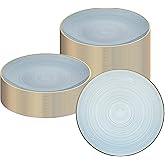 Restaurantware Plastic Plates 20 Pcs 10" Gold Rimmed Disposable Plates Heavy-Duty Blue Translucent Rippled Plastic Dinner Servers for Party, Weddings, Salads, Desserts, and Appetizers