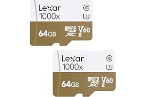 Lexar Professional 1000x 64GB microSDXC UHS-II Cards (2-Pack), 150MB/s Read, V60, U3, C10, Includes UHS-II microSD to SD Adap