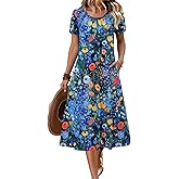 Zeagoo Womens Casual Summer Dress 2026 Petal Short Sleeve Dresses with Pleats Midi A Line Flowy Dress Boho Sundress