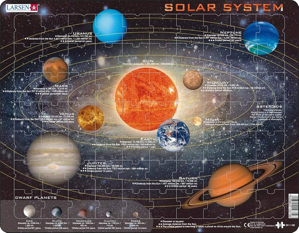Larsen SS1 Solar System Planets Jigsaw Puzzle 70pc Kids Adults Educational