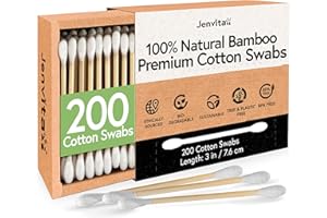 IBAMBO Jenvita 100% Bamboo Cotton Ear Swabs (200-Pack) | Double Tipped Ear Cotton Buds for Beauty & Personal Care | FSC Certified & Hypoallergenic | Suitable for All Ages & Pets | Biodegradable & Disposable