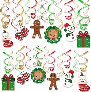 Konsait 30pcs Christmas Hanging Swirl Decoration Kit,Christmas Swirls Garland Green Red Hanging Ceiling Decor,Xmas Snowman Socks Swirls for Xmas Winter Wonderland Holiday Party Decor Supplier