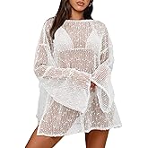 Gleeneat Crochet Swimsuit Coverup for Women Boat Neck Bathing Suit Cover Up 2026 Summer Sexy Beach Caftan Dress