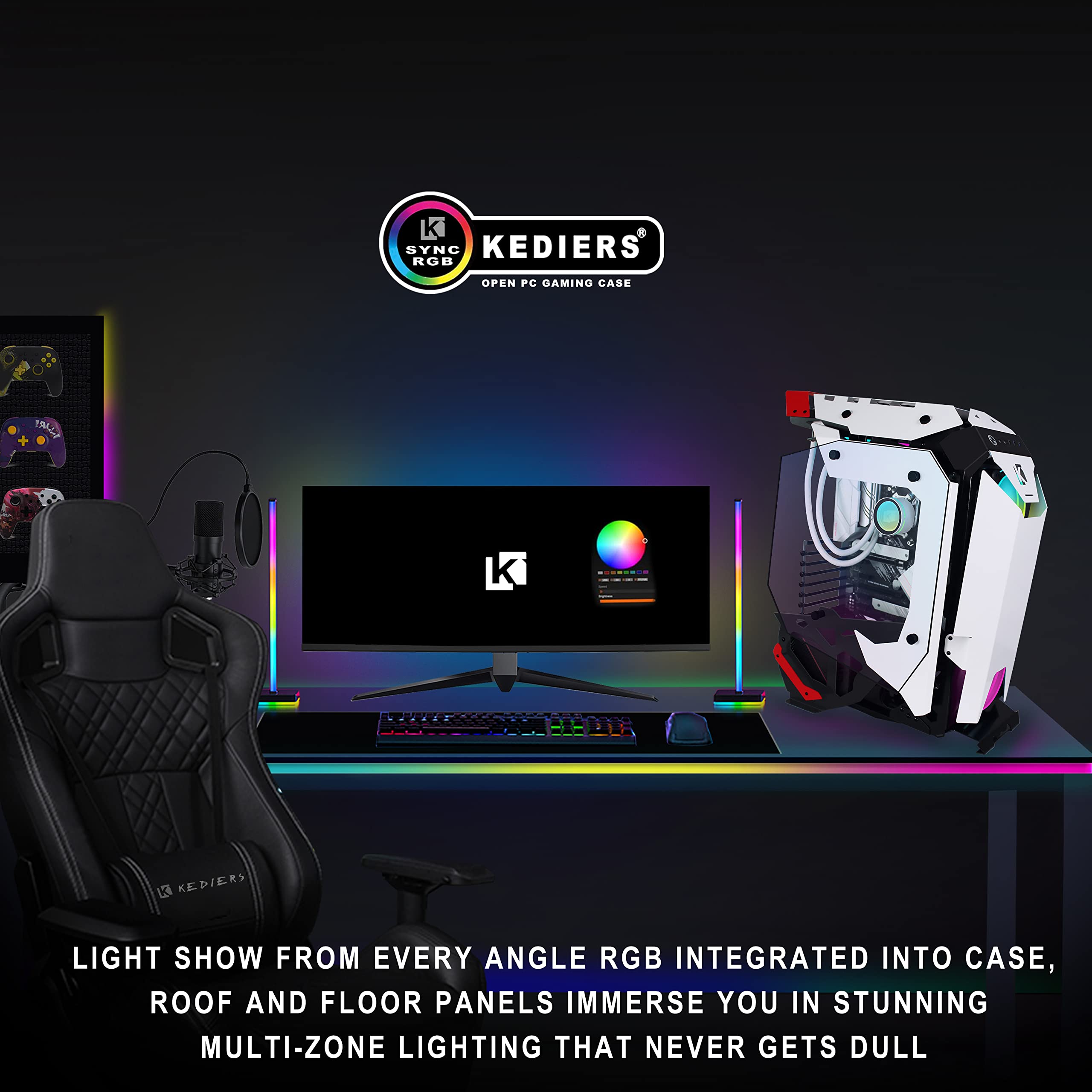 KEDIERS C650 Mech PC Case - ATX Tower Gaming Computer Case with Tempered Glass,White