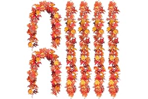 EZIGO 6 Pack Fall Decor for Home Fall Leaves Garland Thanksgiving Decorations Indoor Outdoor 5.8Ft/Piece Artificial Maple Leaf Garland for Autumn Harvest Halloween Party Thanksgiving Table Decor (Yellow)