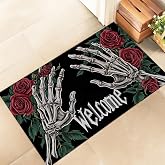 amepay Gothic Skeleton Hand Indoor Door Mat – Stylish 17x29.5in Non-Woven Fabric Floor Doormat with Goth Rose Design, for Porch Insider,Bedroom,Living Room – Halloween Festival Decor Rug Gifts