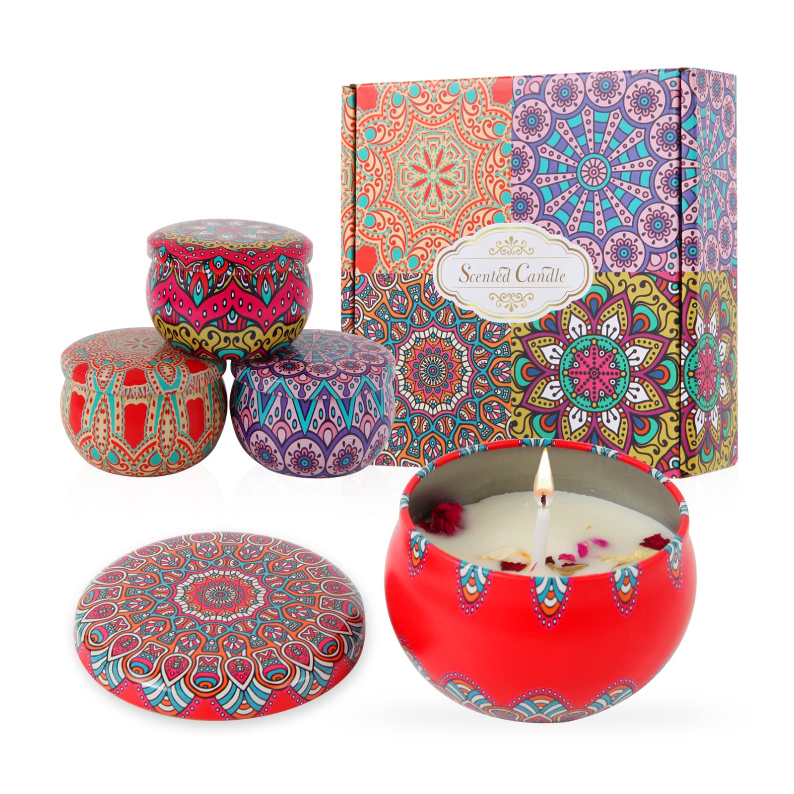 Scented Candles Gift Set for Women Rose Cocoa Lavender Lemon 4 Scents Soy Wax for Household Friendship Gift Sets New Home Gifts Sister Presents Various Festivals Gift Sets