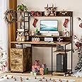 PAKASEPT Computer Desk with Hutch and Storage Shelf, 55" Home Office Desk with Drawer and Monitor Stand Riser Drawer Industrial Study Writing Table Workstation for Home and Office