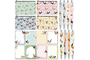 Eaasty 20 Pieces Chicken Gift Set Sticky Notes with Roosters Chicken Pens, Pencil Bags Makeup Bags, 3 x 4 Inches Cute Note Pads, Funny 1.0 mm Ballpoint Pens, Office Supplies for Women