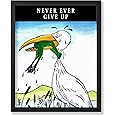 Poster Master Never Ever Give Up Poster - Crane & Frog Print - Motivational Quote Art - Funny Gift for Him, Her, Man, Woman - Inspirational Decor for Home, Office, Bedroom - 8x10 UNFRAMED Wall Art