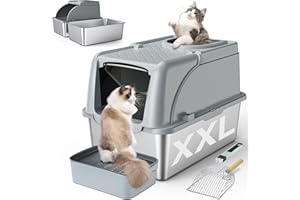 Stainless Steel Litter Box, XXL Large Metal Covered Litter Boxes, Dual Entrance Detachable Cat Litter Box with Lid, 16.6'' Hi